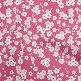 oneOone Cotton Cambric Fuschia Pink Fabric Asian Japanese Floral Dress Material Fabric Print Fabric by The Yard 56 Inch Wide