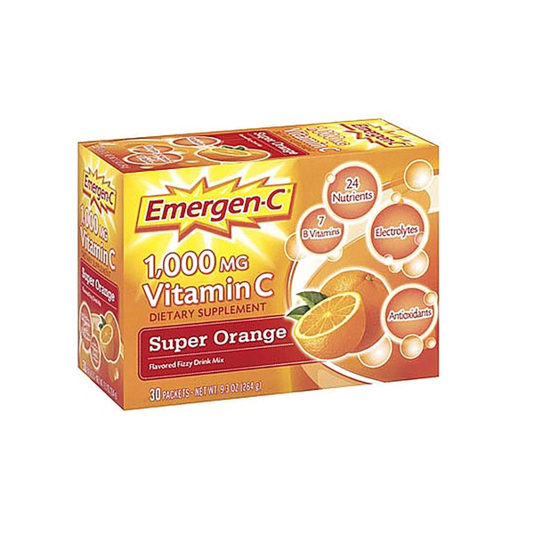 Emergen-C Vitamin C Fizzy Drink Mix Super Orange - 1000 mg - 0.32 Ounce Each, 30 Count (Pack of 1)