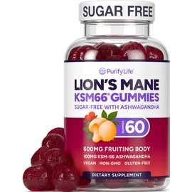 Sugar Free Lions Mane Supplement Gummies with KSM-66 Ashwagandha - Nootropic Supplement for Cognition, Brain Fog, Mental Clarity, Focus & Stress Support - Natural Berry Flavor, Vegan, Made in USA
