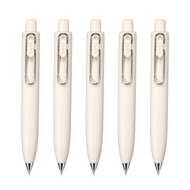 Uni-Ball One P Gel Ink Ballpoint Pen, 0.5mm Fine Point, Black Ink, Yogurt (Off White) Body, UMNSP05.46, Pack of 5