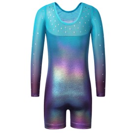 BAOHULU Maillot para niñas pequeñas, pantalones cortos de gimnasia con bordado brillante, una pieza, Lentejuelas Manga, 5-6 Años