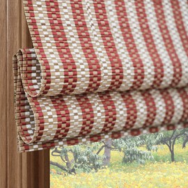 PASSENGER PIGEON Cordless Blackout Window Shades, Woven Wood Roll Up Window Blinds with Liner, Light Filtering Bamboo Roman Shade for Windows, Doors, French Door, 42" W x 84" H Pattern 9