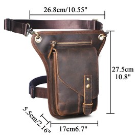 Táctica de motocicleta de cuero genuino para hombre HOJO Fanny cintura PAQUETE DE CABAJE Cross de la pierna sobre la bolsa de mensajero (A Marrón)