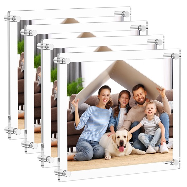 AITEE 11x14 Acrylic Picture Frames 4 Pack, Clear Picture Frames for Wall, Modern Frameless picture Frames Lucite Transparent Square Cubes Floating Hanging Photo Frame Gift for Home Office Display