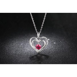 Qings 925 Sterling Silver Birthstone Heart Pendant Necklace Fashion Charm Necklace for Girls and Women, Cubic Zirconia Titanium steel Platinum Plated Zirconia, Zircon