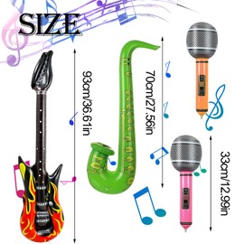 4Pcs Inflatable Guitar Saxophone Microphone Balloons Set Blow Up Guitars Inflatable Musical Instruments Balloons Inflatable Party Props Rock Star Toy for Adult Kids Fancy Dress Accessory Party Decor