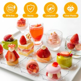 KAHEIGN 100Pcs Plastic Appetizer Plates with Spoons, 6CM Square Dessert Tasting Dishe Clear Parfait Appetizer Bowls Reusable Serving Plates for Dessert Appetizers Sample Party (6cm x 1.5cm)