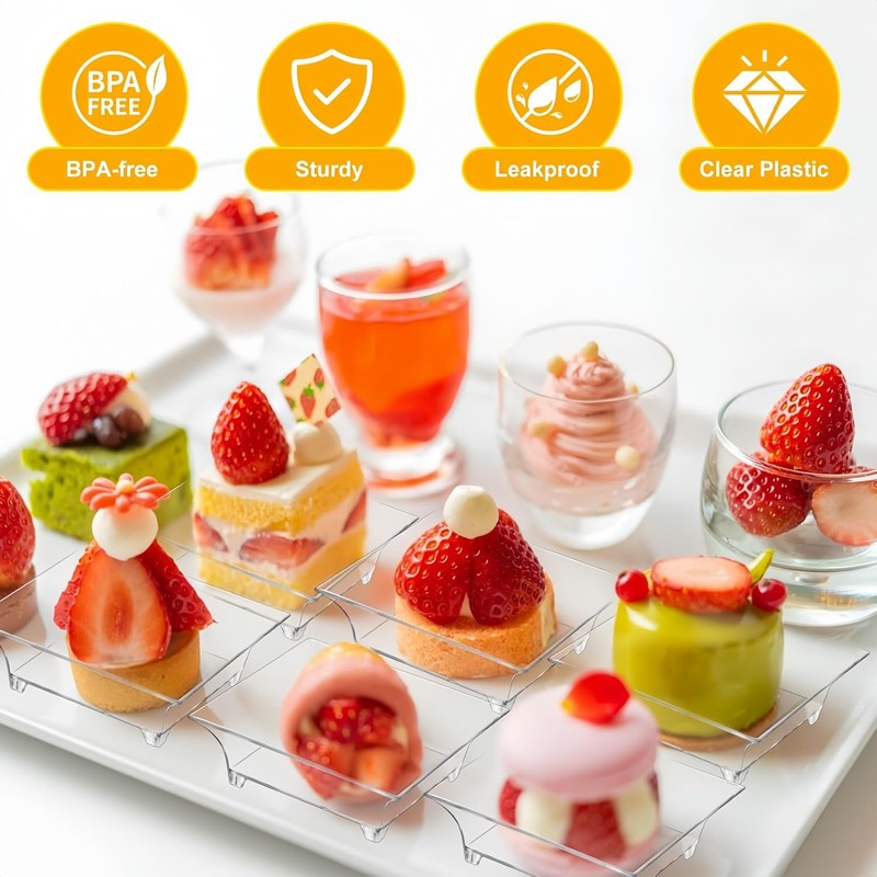 KAHEIGN 100Pcs Plastic Appetizer Plates with Spoons, 6CM Square Dessert