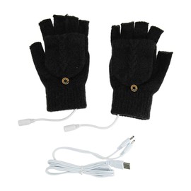 USB Heated Gloves Full Half Fold Back Warm Heated Winter Knitted Fingerless Gloves for Home Office Black