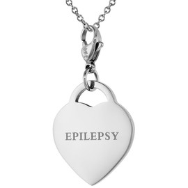 Sabrina Silver Stainless Steel Epilepsy Medical Alert ID Tag with Lobster Clasp Heart Shape 7/8 inch