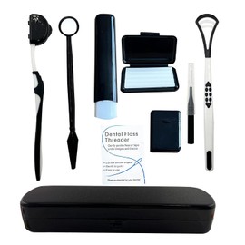 Kit de cuidado dental portátil de ortodoncia para aparatos dentales, cepillo interdental, cera dental, hilo dental, juego de limpieza, color negro