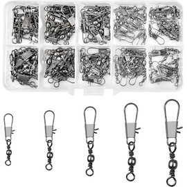 Fishing Swivel Snaps Kit Solid Barrel Swivel, 200Pcs Fishing Swivels Fishing Trout Fishing Swivels Carabiner Fishing Swivels,Fish Fishing Barrel Swivel with Safety Snap Interlock Snap,2# 4# 6# 8# 10#
