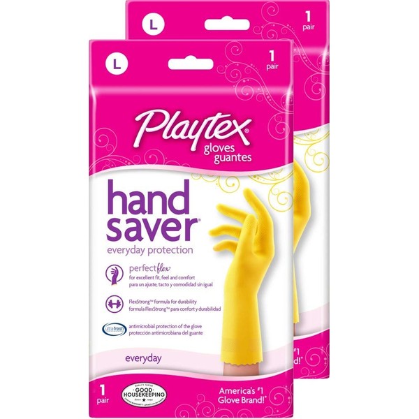Playtex HandSaver Reusable Rubber Gloves Everyday Protection (Large, Pack - 2)