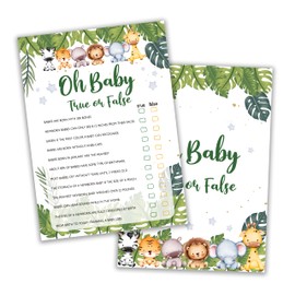 HRIOROII Safari Animals Baby Shower Games Cards, Oh Baby True Or False Game Cards for New Parents Babyshower Activity, Wildlife Gender Reveal Party Games for Decorations Favors Supplies, Set of 25-01