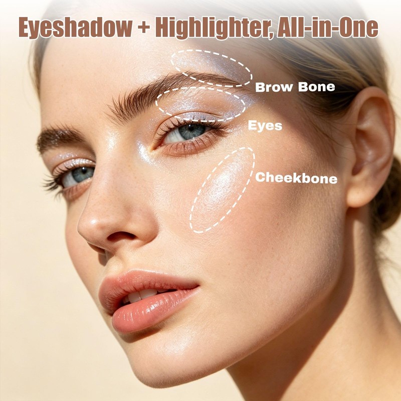 OETUIOW Shimmer Eyeshadow High Sparkle High Pigment Eyeshadow Pear White