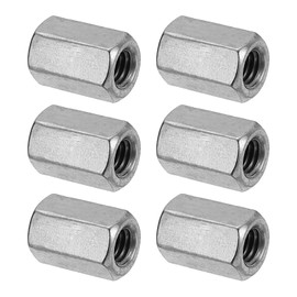 PATIKIL M6 x 1-Pitch 304 Stainless Steel Hex Coupling Nuts, 6Pcs 15mm/ 0.6" Length Coarse Fully Threaded Rod Coupling Nut Studding Connector Fasteners, Silver Tone