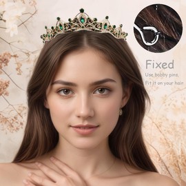 Rannyrena Crystal Wedding Tiaras and Crowns for Women Sparkling Rhinestone Bridal Queen Crown Princess Headpiece Hair Accessories for Birthday Pageant Party Prom (Gold-green)