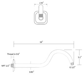 TRUSTMI 16 Inch S-Shape Shower Arm with Flange, Stainless Steel Shower Head Extension Replacement Pipe, Chrome