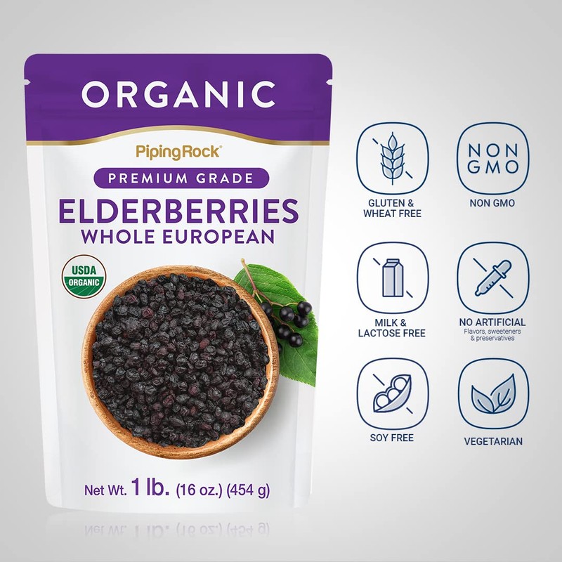 Piping Rock Elderberries Dried Organic | 1lb Bulk Supplement |