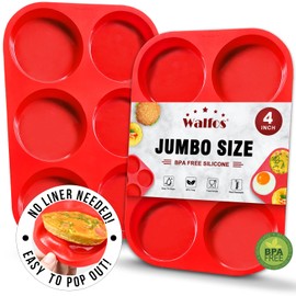 Walfos Silicone Muffin Top Pans for Baking 4inch Jumbo Size, Perfect Results Premium Non-Stick Bakeware Egg Baking Pan, Great for Eggs, Hamburger Bun, Muffin Top and More, Food Grade & BPA Free, 2pcs