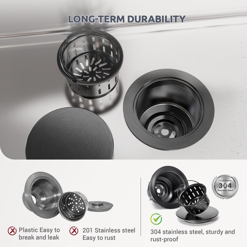 BOTEMY Stainless Steel Black Sink Drain Strainer 3-1/2'' Kitchen Sink