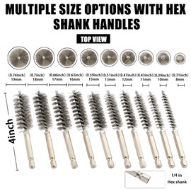 Stainless Steel Bore Brush, 10pcs Wire Brush for Drill, Durable Metal Bristles Twisted, 10 Size Set Multiple Diameter Options, 1/4 Inch Hex Shank, for Power Drill Impact Driver & Tube Cleaning