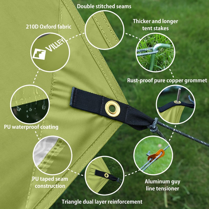 VILLEY Hammock Tent Rain Fly, Octagonal Waterproof Camping Tarp, Sun