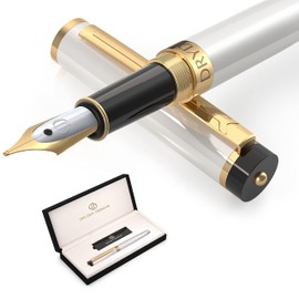 Dryden Designs Fountain Pen. Medium Nib Premium Box | 6 Ink Cartridges Included (Pearl White)