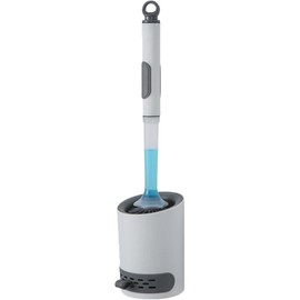 Dispensador de escobillas de inodoro de silicona con dispensador de jabón, kit de limpieza de escobillas de inodoro de montaje en pared para hogar, cepillos de inodoro antideslizantes de mango largo