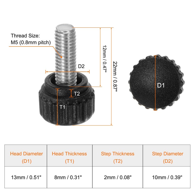 sourcing map 10pcs Knurled Clamping Knobs Thumb Screws M5 x