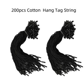 200 Pcs Hang Tag String, 7.5-inch Black Cotton Hanging Tag Fastener Snap Lock Pin Loop Fastener 1.5 mm Thick Tags Rope Ties for Clothes Shoes Bags Luggage Label Price Tags, SATONBEYI