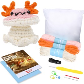 Winsing Crochet Kit for Beginners Mushroom, Knitting Kit for Adult Kids with Easy Peasy How to Learn Step-by-Step Video Tutorials and Yarns, Hook, Pre-Starter, Accessories - Pink