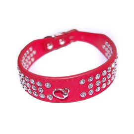 Pet Palace® "Debonair Doggy (RUBY RED Medium) Suede Diamante Studded Luxury Collar for Dogs of Distinction