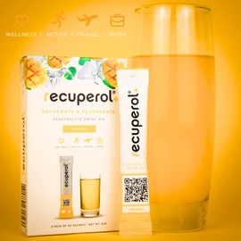 Recuperol Rehydration & Recovery Electrolytes Powder Supplement for Dehydration, 6 Sachets, Replace Mineral Salts & Fluids, Zinc, Vitamin C, B12, D3, Potassium, Natural Mango Flavour
