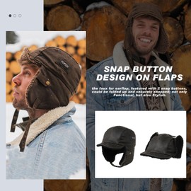 TOP-EX Winter Waterproof Trapper Hat, Aviator Pilot Hat with Windproof Ear Flaps - Warm Lined Cap with Visor for Cold and Wet Outdoor Use