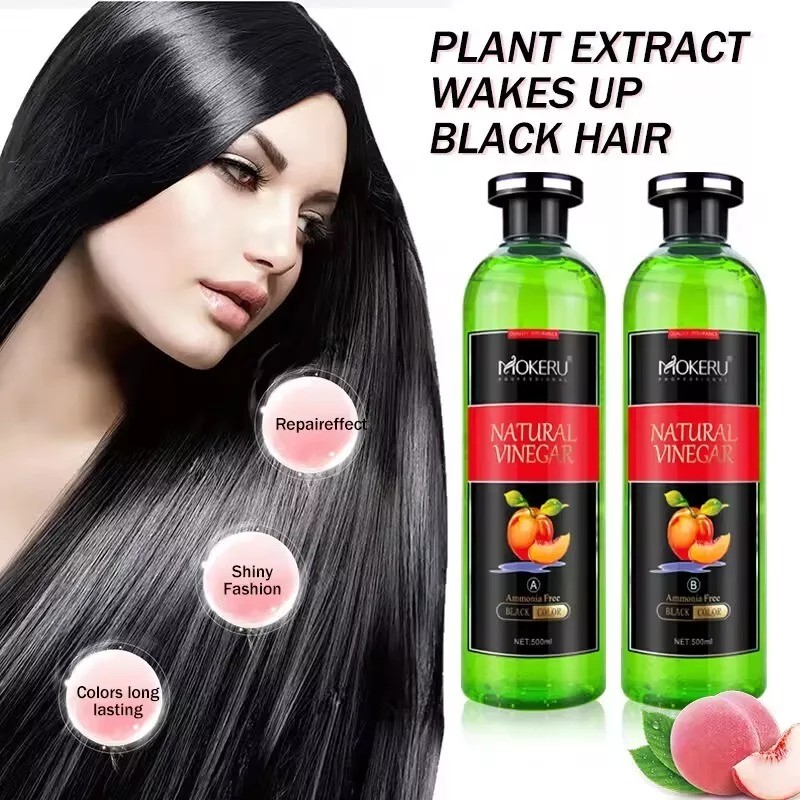 MOKERU Natural VINEGAR BLACK HAIR DYE CREAM 500ml*2/Pac Black Hair