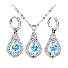 FDEETY Dancing Diamond Jewellery Set Drop Dangle Hook Earrings Necklace Pendant Jewellery Set Gift for Girlfriend Wife on Valentine's day (Blue)