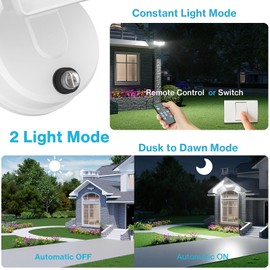 Olafus 100W Dusk to Dawn LED Outdoor Flood Light with Remote, 10000LM, 5 Adjustable Heads, IP65 Waterproof LED Security Light, Photocell Lights Fixture for Yard Garage White