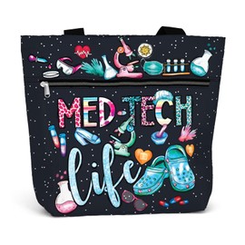 84hoods 84hoods Aesthetic Tote Bag for Women. Cute Graphic Large Shoulder Bag 15 inch with Pockets and Zipper for Work. Waterproof Bag. Gift for Med Tech Medical Technologist.