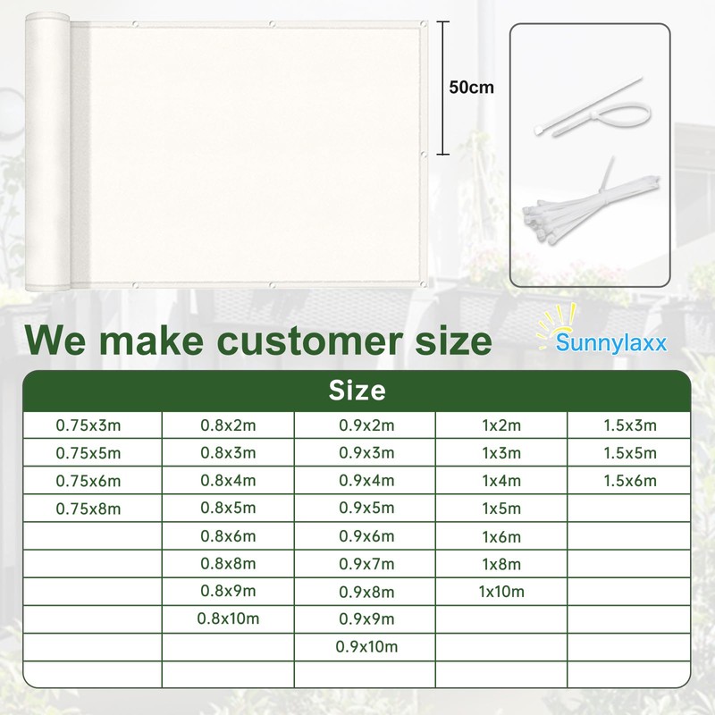 Sunnylaxx Balcony Privacy Screen 90 x 400 cm, Cream White