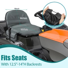 Lawn Tractor Seat Cover with Two Side Pockets, Waterproof 600D Oxford Riding Mower Seat Covers, Fits for 12.2-14.2inches Back High Seat
