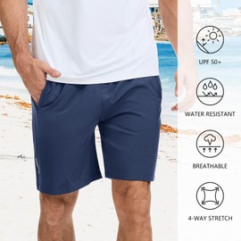 UVSAI Men's UPF 50+ 7" Inseam Hiking Shorts with 3 Zipper Pockets Water Resistant Quick Dry Lightweight for Outdoor Fishing Dark Blue