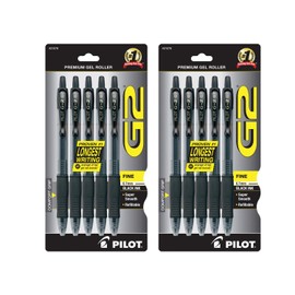 Pilot G2 Retractable Premium Gel Ink Roller Ball Pens, Fine Pt, Dozen Box, Black (Black, 10 Pack)