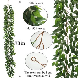 dallisten 3 Strands Italian Ruscus Artificial Vines, 73" Silk Vine Garland with Green Leaves, Fake Hanging Plants Greenery Decor for Home, Bedroom, Wall, Party, Wedding Decoration