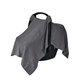 Huxie Denmark - Muslin Baby Car Seat Cover for Boys and Girls – 100% Organic Cotton Car Seat Canopy with Perfect Fit for Baby Carrier - 43 x 31 (Soft Grey)