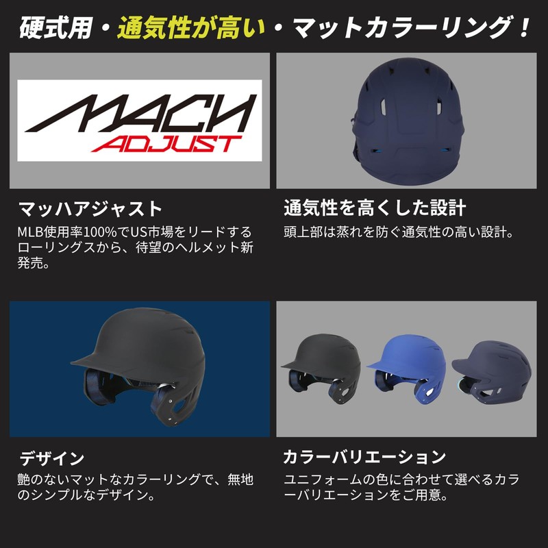Rawlings MACH07-JPNHB Baseball Helmet for Hard Mach Adjustment (Matted) Black