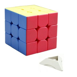 Oostifun 3x3 Multicolour 3D Rotating Cube 3x3x3 Speed Magic Puzzle Cube Stickerless for Display Stand