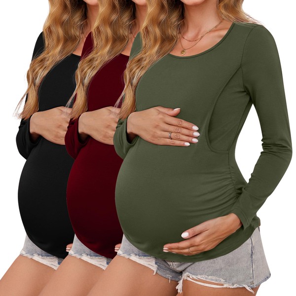 Ficerd 3 Pack Women's Maternity Tops Nursing Shirts for Breastfeeding