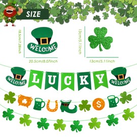 AhfuLife St Patricks Day Decorations Lucky Banner, 3pcs Pre-assembled Shamrock Banner Decorations, 8pcs Shamrock Hanging swirls Decor for Home, Office, Outdoor Decor Irish Festival Party Supplies