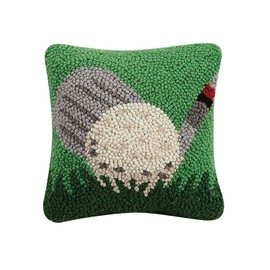 Peking Handicraft 30TG481C08SQ Blown Filled Hook Pillow, 8-inch Square, Wool and Cotton (Club and Ball)